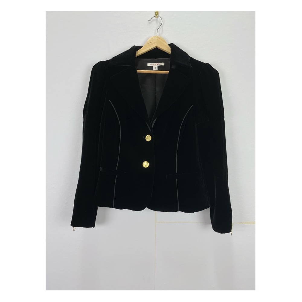 Alice + Olivia Velvet Black Blazer Gold Buttons Silk Rayon Blend Small